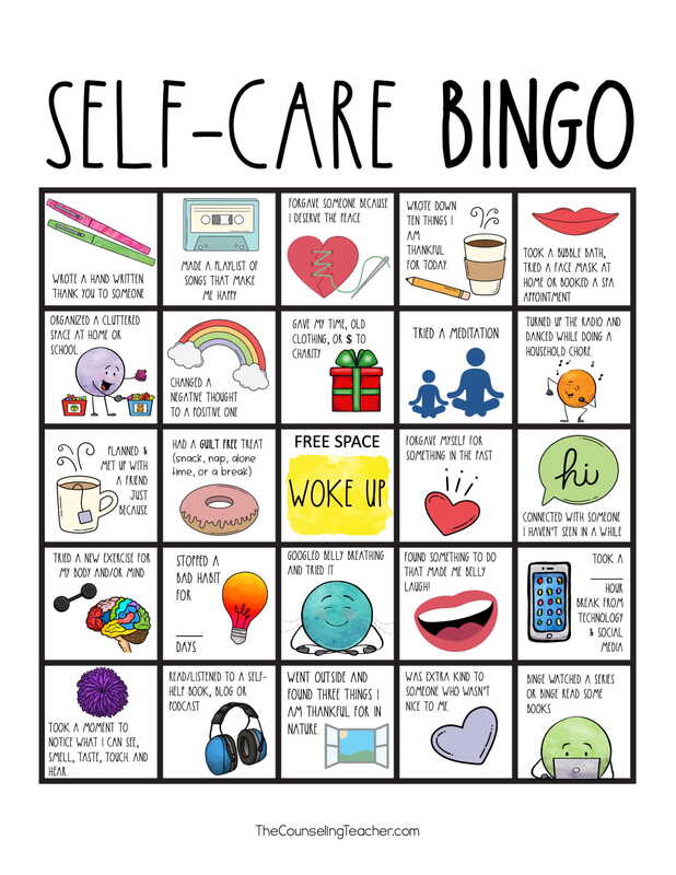 Self Care Bingo Sunrise Elementary School